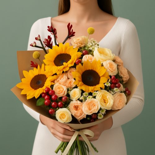 Букет с подсолнухами «Солнечная гармония»